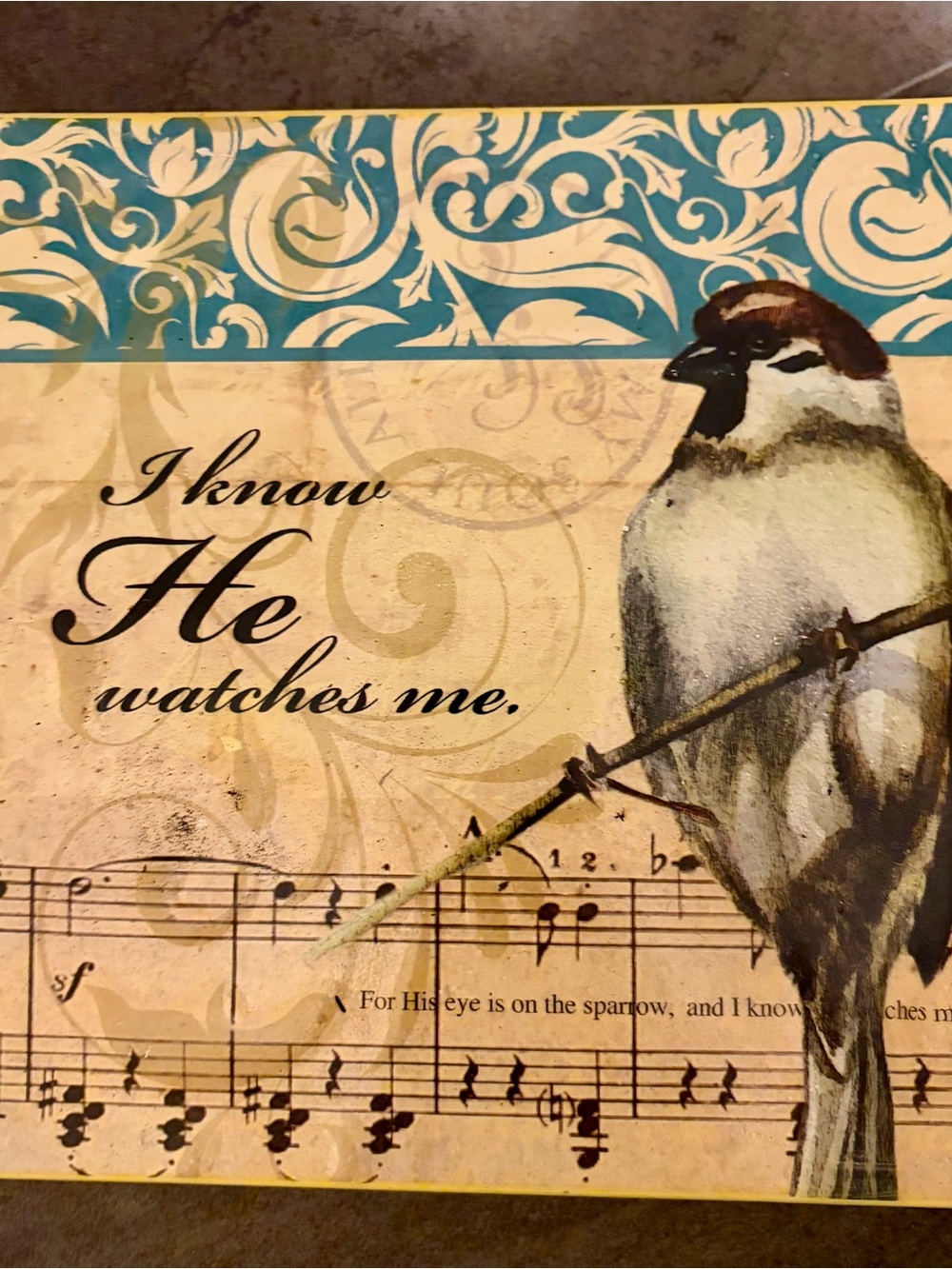 Decorative Sparrow Wall Art Print - Blue and Brown
